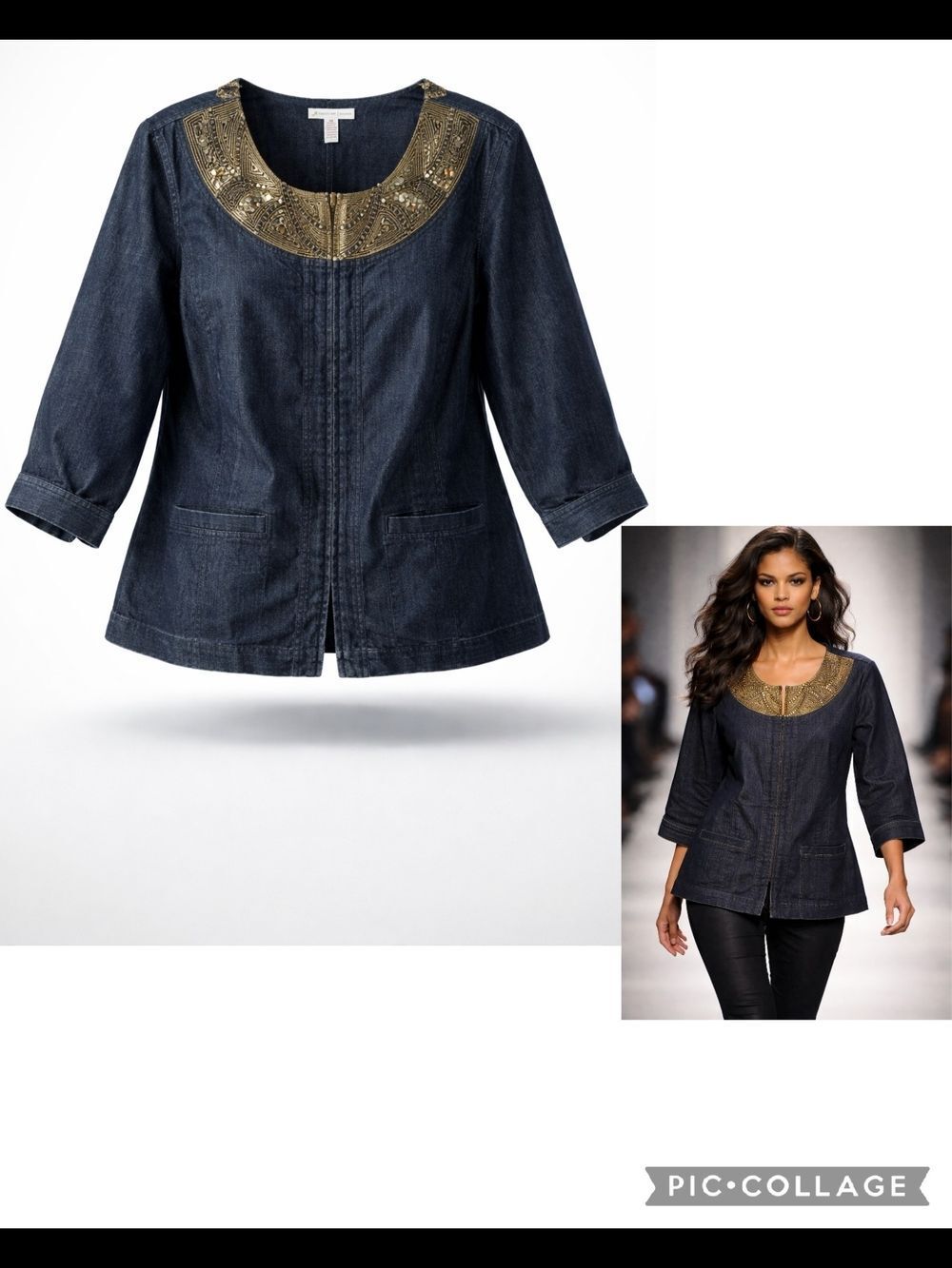JM Collection Dark Indigo Jacket with Metallic Trim